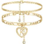 YANODA Initial Ankle Bracelets for Women 14K Gold Plated Layered Figaro Chain Letter Initial Anklets Handmade Layered Heart Ankle Bracelets Personalized Gifts for Women Teen Girls