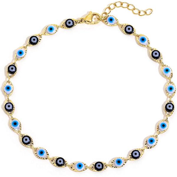 SLOONG Evil Eye Anklet Bracelet for Women Girls 14K Gold Plated Beach Foot Anklet Bracelet Summer Jewelry Beads Anklet Set, Adjustabe Size