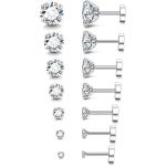 Fansilver 7-12Pairs 20G Hypoallergenic Brithstone Stud Earrings for Women Men Flatback Earrings Stainless Steel Cubic Zirconia Earrings Piercing Ear Cartilage