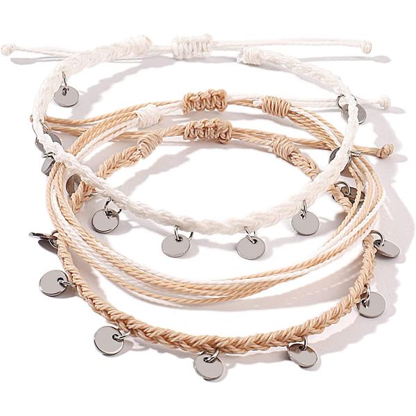FANCY SHINY String Ankle Bracelets Waterproof Rope Anklets Braided Beach Boho Coin Anklets Cute Friendship Foot Jewelry for Women Teen Girls