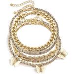 HaHaGirl Layered Butterfly Anklet for Women Girls Charms Butterfly Ankle Gold Silver Rhinestone Cuban Anklets Hip Hop Bulk Adjustable Braided Chain Anklet for Summer Beach