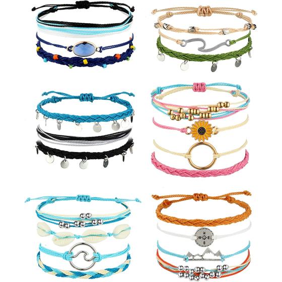 Hicarer 21 Pieces Surfer Wave Bracelet Ocean Wave Adjustable Waterproof Handmade Friendship Bracelet Summer Sunflower Bracelets Anklets Jewelry for Women Teen Girls