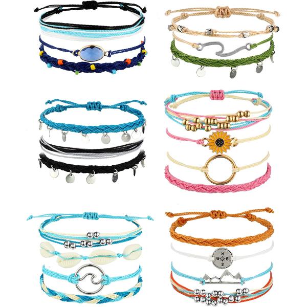 Hicarer 21 Pieces Surfer Wave Bracelet Ocean Wave Adjustable Waterproof Handmade Friendship Bracelet Summer Sunflower Bracelets Anklets Jewelry for Women Teen Girls
