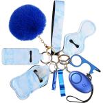 AMIR Safety Keychain Set for Women and Kids, 10 Pcs Safety Keychain Accessories, Self Defense Keychain Set for Girls with Safe Sound Personal Alarm, No Touch Door Opener, Whistle and Pom, Blue