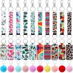 Junkin 40 Pcs Lipstick Holder Keychain Lip Holder Keychain Clip on Lipstick Pouch Fluffy Ball Keychain with Keyring