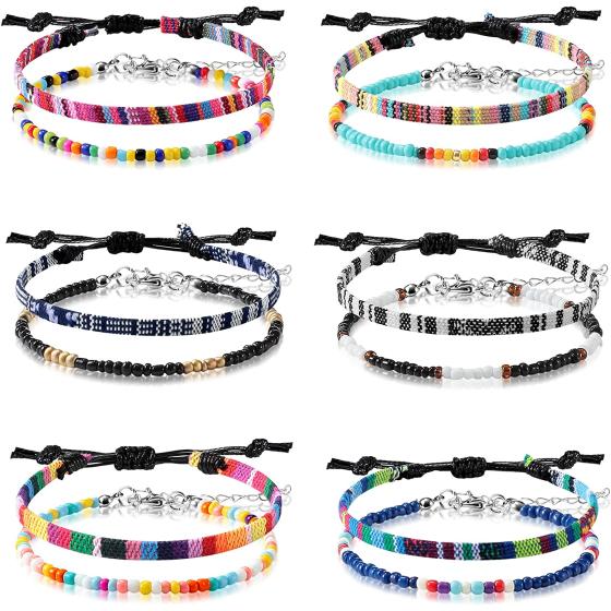 6 Pieces Ankle Bracelet Adjustable Boho Surfer Anklet Bracelet Thin Rope Unisex Handmade Beach Anklet Boho Colorful Ankle Bracelet Bohemia Anklet Chain Jewelry Festival Accessories