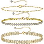 Gold Ankle Bracelets for Women 14k Gold Plated Anklet Silver Tennis Rose Quartz Cross Bead Herringbone Snake Paperclip Chain Cubic Zirconia Dainty Layered Anklet Set 3Pcs