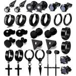 15 Pairs Earrings for Men, Black Stainless Steel Earrings Stud Kit for Men Women Fashion Piercing Jewelry Cross Dangle Hoop Earrings Set