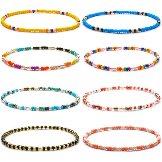 XIJIN 18 Pieces Elastic Beaded Anklets for Women Girls Handmade Beach Boho Colorful Beads Ankle Bracelets Set