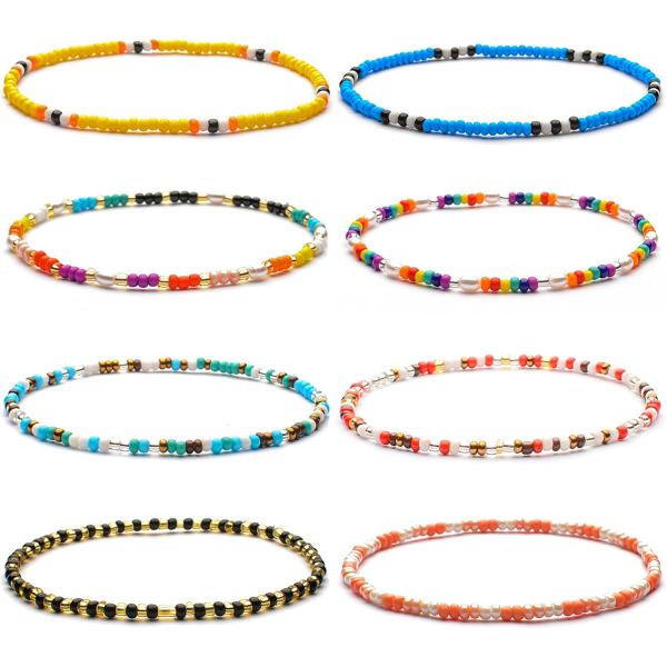 XIJIN 18 Pieces Elastic Beaded Anklets for Women Girls Handmade Beach Boho Colorful Beads Ankle Bracelets Set