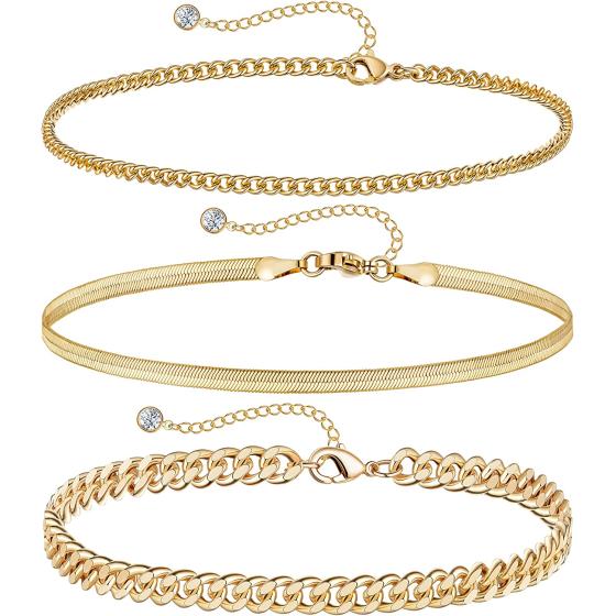 DEARMAY Gold Ankle Bracelets for Women, 14K Gold Anklets for Women Waterproof Cuban Link Anklets Set Layered Anklet Bracelets for Women Anklet for Women Gold Jewelry Gift