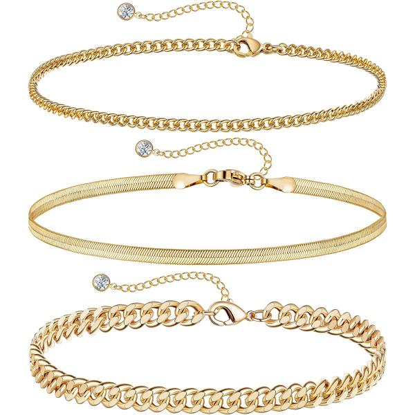DEARMAY Gold Ankle Bracelets for Women, 14K Gold Anklets for Women Waterproof Cuban Link Anklets Set Layered Anklet Bracelets for Women Anklet for Women Gold Jewelry Gift