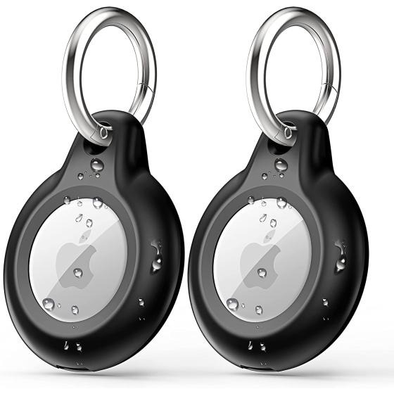 2 Pack IPX8 Waterproof Airtag Keychain with Airtag Holder Case,Full Body Shockproof,Anti-Scratch Cover Air tag for Cat,Dog,Keys,Luggage,Wallet（Black）