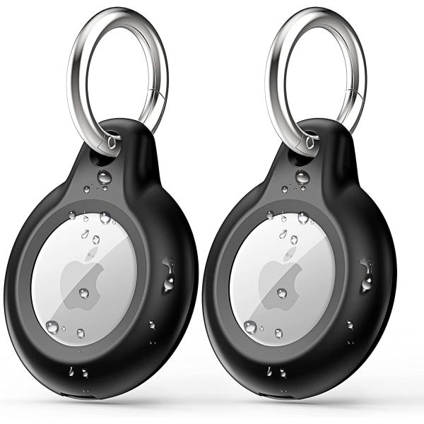2 Pack IPX8 Waterproof Airtag Keychain with Airtag Holder Case,Full Body Shockproof,Anti-Scratch Cover Air tag for Cat,Dog,Keys,Luggage,Wallet（Black）
