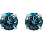 Blue - I1 Round Brilliant Cut Diamond Earring Studs in 14K Gold