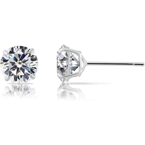 14k White Gold Solitaire Round Cubic Zirconia Stud Earrings with Gold butterfly Pushbacks
