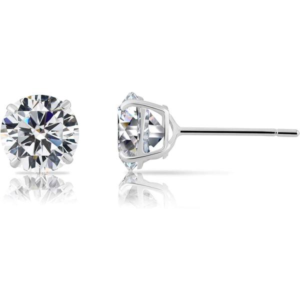 14k White Gold Solitaire Round Cubic Zirconia Stud Earrings with Gold butterfly Pushbacks