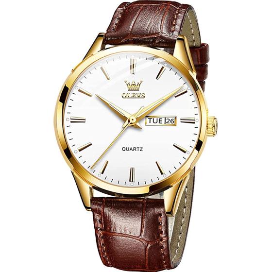 OLEVS Amazon Watches,Brown Leather Watch for Men,Men Day Date Watch,Men's Luminous Watch,Dress Watch for Men,Rose Gold Watch for Men,Men's Fashion Quartz Watch,Waterproof Brown Man Watches