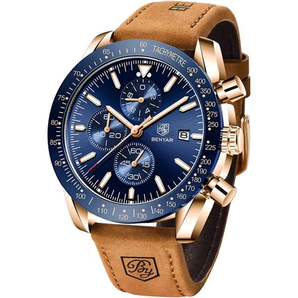 BENYAR Classic Fashion Elegant Chronograph Watch Casual Sport Leather Band Mens Watches 5140L