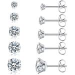 5 Pairs Stud Earrings Set, Hypoallergenic Cubic Zirconia 316L Earrings Stainless Steel CZ Earrings 3-8mm, Rose Gold