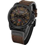 Gosasa Men Sport Chronograph Quartz Watch Brown Leather Strap Date 30M Waterproof Military Male Wrist Watch