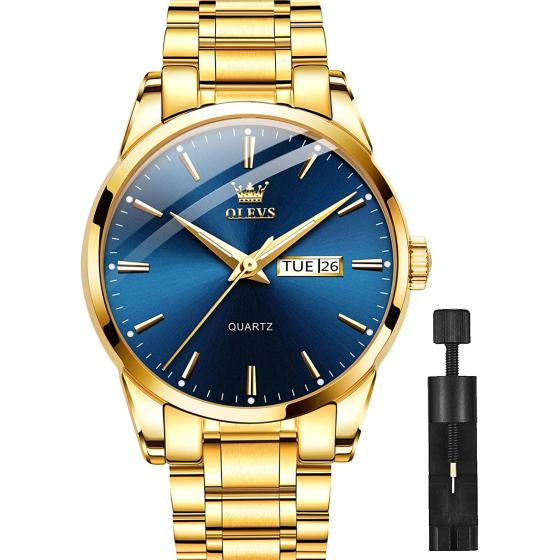 OLEVS Classic Men Watches with Date,Stainless Steel Man Watch with Date, Bussiness Watches for Men,Luminous Quartz Mens Watches Black/White/Blue/Gold, Waterproof Male Watch with Week