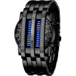 Binary Matrix Blue LED Digital Watch Mens Classic Creative Fashion Black Plated Wrist Watches