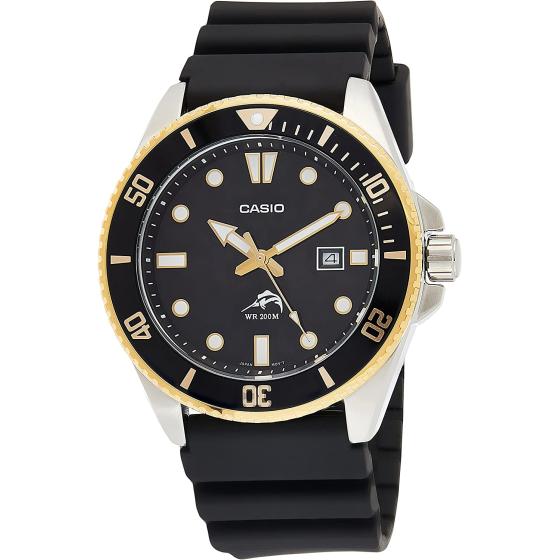 Casio Men's Diver Inspired Stainless Steel Quartz Watch with Resin Strap, Gold, 25.6 (Model: MDV106G-1AV)
