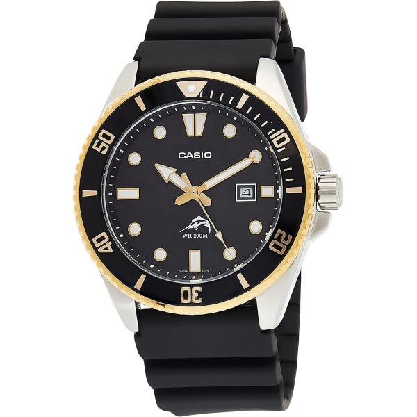 Casio Men's Diver Inspired Stainless Steel Quartz Watch with Resin Strap, Gold, 25.6 (Model: MDV106G-1AV)