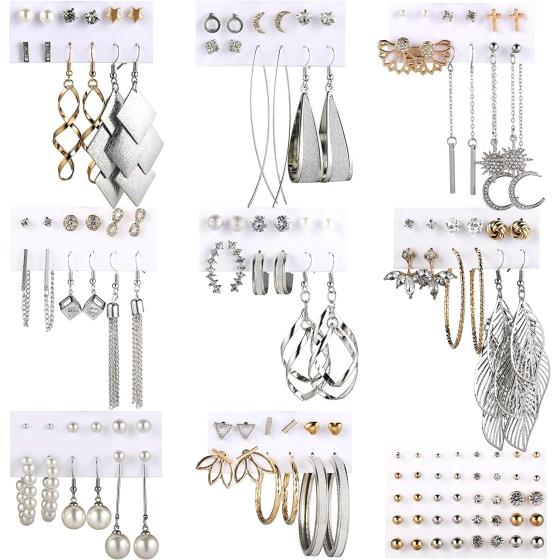 Fashion Earrings for Women Girls, Funtopia 68 Pairs Drop Dangle Earrings, Statement Stud Earrings Pearl Earrings Set for Party Jewelry Gift (Gold and Silver)
