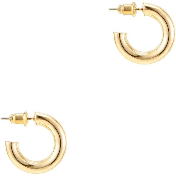PAVOI 14K Gold Plated Lightweight Chunky Open Hoops | Gold Hoop Earrings for Women