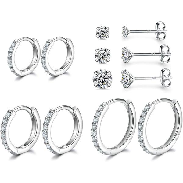 3 Pairs Sterling Silver Small Hoop Earrings Tiny Cartilage Earring Cubic Zirconia Cuff Huggie Earrings Mini Hoops Earrings Piercing for Women Girls
