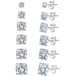 UHIBROS Stainless Steel Stud Earrings Set for Men, 14K White Gold Plated Square Cubic Zirconia Studs Hypoallergenic Mens Earrings Pack 6 Pairs