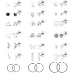 21 Pairs Stainless Steel Earrings Set for Women Men Star Moon flower Snake Leaf 20G Cartilage Earrings Set Hypoallergenic Flatback Earrings Piercing Jewelry