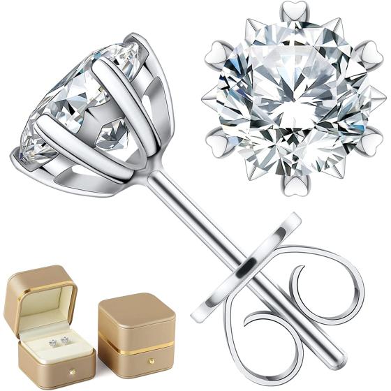 Diamond Earrings for Women Men, Gifts for Wife Mom Girlfriend, 0.6ct-3ct D Color (VVS1) Moissanite Diamond Stud Earrings, Anniversary Jewelry Present for Wife, Birthday Valentines Gifts