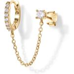 PAVOI 14K Gold Chain Earrings for Women | Double Piercing Dangle Chain Huggie Hoop Earrings | Cubic Zirconia Pearl Stud Earrings for Women