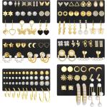 68 Pairs Gold Stud Earrings for Women Multipack, Hypoallergenic Assorted Girls Earring Set Multiple Piercings,Cubic Zirconia Pearl Butterfly Stud Hoop Earring Pack