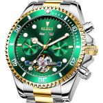 OLEVS Self Winding Watches for Men Automatic Mechanical Dress Tourbillon Stainless Steel Dual Calendar Waterproof Luminous Wrist Watch