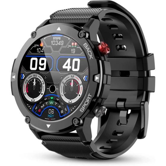 PUREROYI Smart Watch for Men Bluetooth Call (Answer/Make Call) IP68 Waterproof 1.32'' Military Tactical Fitness Watch Tracker for Android iOS Outdoor Sports Smartwatch(Black)