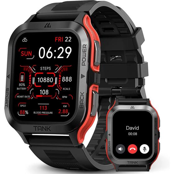 AMAZTIM Smart Watch, 60 Days Extra-Long Battery, 50M Waterproof, Rugged Military Bluetooth Call(Answer/Dial Calls) Fitness Tracker, 1.85" Ultra Large HD Display, AI Voice Assistant 24H Sleep Monitor