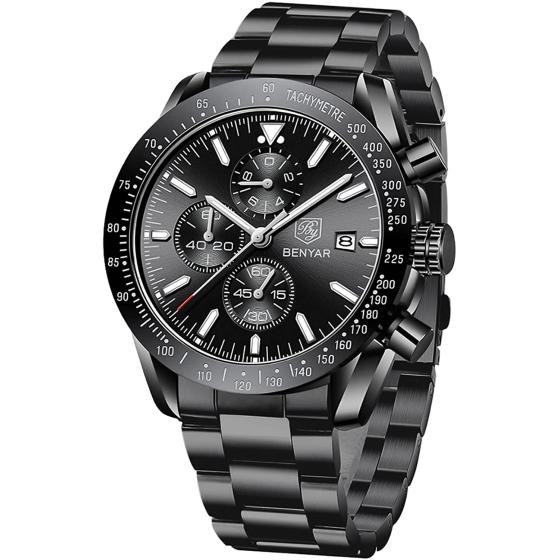BY BENYAR Mens Watches Chronograph Analog Quartz Movement Stylish Sports Designer Wrist Watch 30M Waterproof Elegant Gift Watch for Men