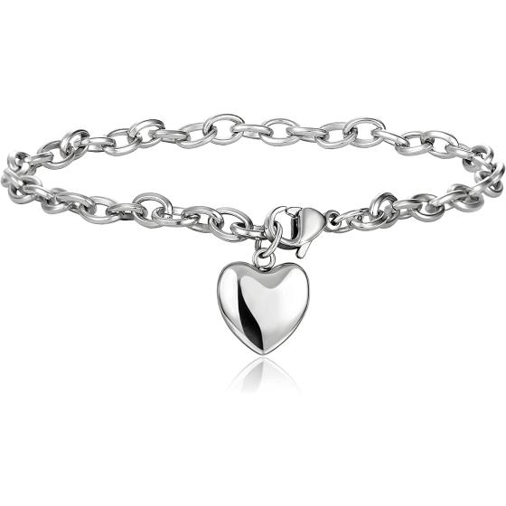 Jstyle Jewelry Women's Heart Charm Bracelets Stainless Steel Link Bracelet Birthday Gifts for Women Jewelry