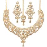 Touchstone Indian Bollywood Gorgeous intricate Workmanship Sparkling White Colorful Rhinestone crystal wedding Designer Jewelry Necklace Set In Gold And Silver Tone For Women.