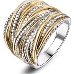 Mytys 2 Tone Intertwined Crossover Statement Ring Fashion Chunky Band Rings for Women Black Gold Silver Rose Gold Plated Wide Index Finger Rings Costume Jewelry