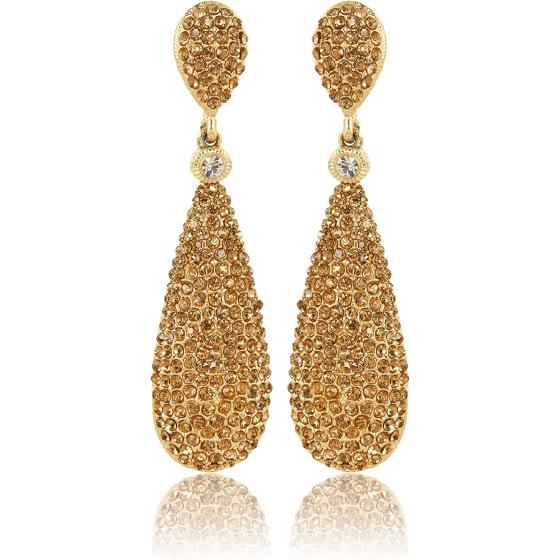 Moonstruck Costume Jewelry Women's Champagne Diamond Golden Dangle Drop Earrings