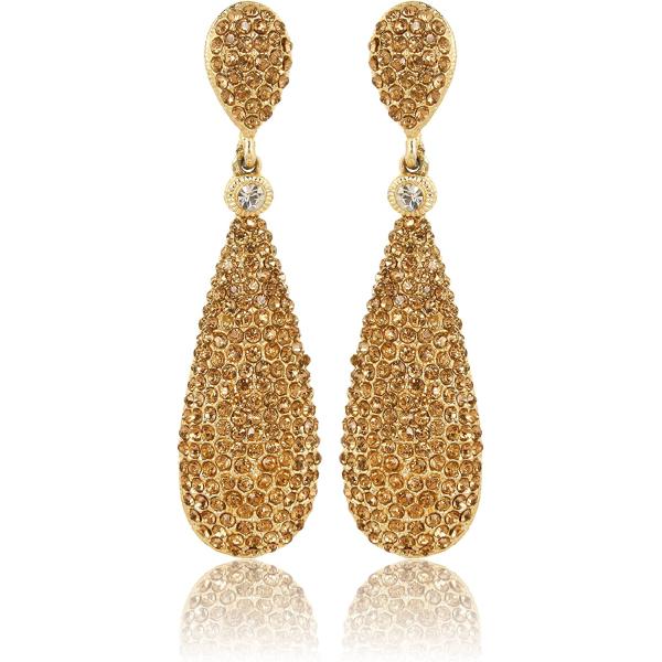 Moonstruck Costume Jewelry Women's Champagne Diamond Golden Dangle Drop Earrings