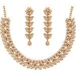 Touchstone Hollywood Glamour crystals rhinestones paisley motif grand jewelry necklace in antique gold or white tone for women