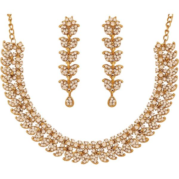 Touchstone Hollywood Glamour crystals rhinestones paisley motif grand jewelry necklace in antique gold or white tone for women
