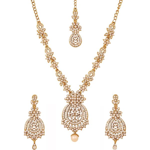 Touchstone Indian Bollywood Gorgeous intricate Workmanship Sparkling Rhinestone crystal wedding Designer Jewelry Necklace Set In Gold or Silver Tone For Women.