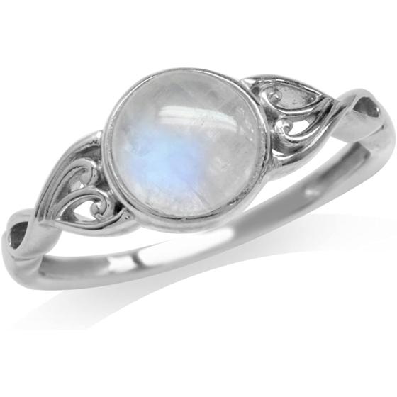 Silvershake 7mm Natural Moonstone 925 Sterling Silver Victorian Style Solitaire Ring